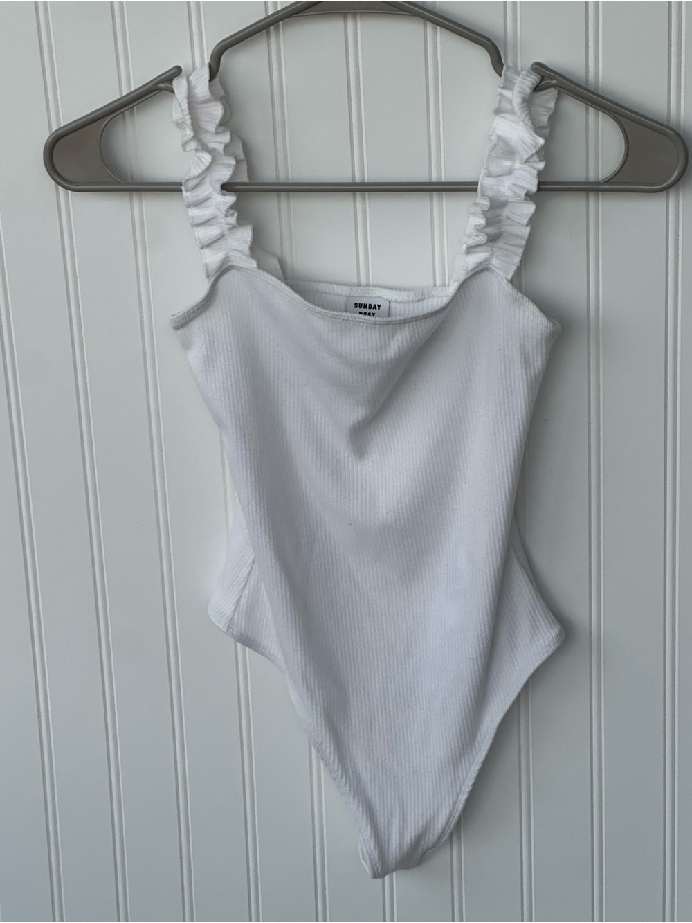 Sunday Best White Ruffled Straps Women’s Bodysuit One-Piece